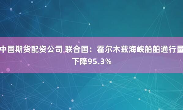 中国期货配资公司 联合国：霍尔木兹海峡船舶通行量下降95.3%